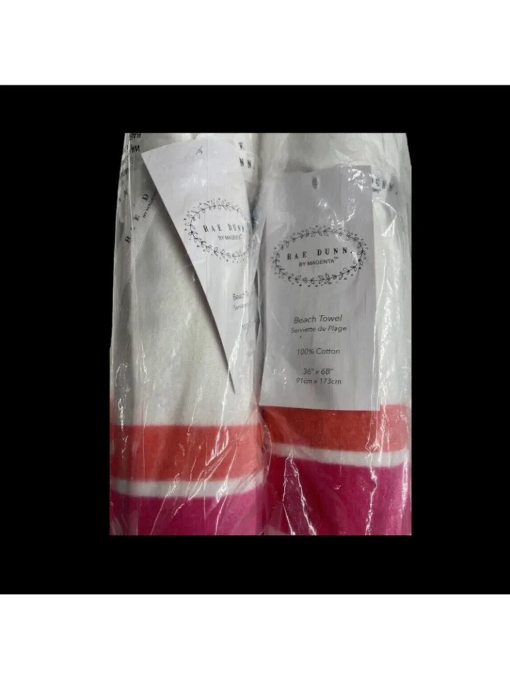Rae Dunn Beach Towels Lot of 4 - White & Pink 36x68, New with Tag